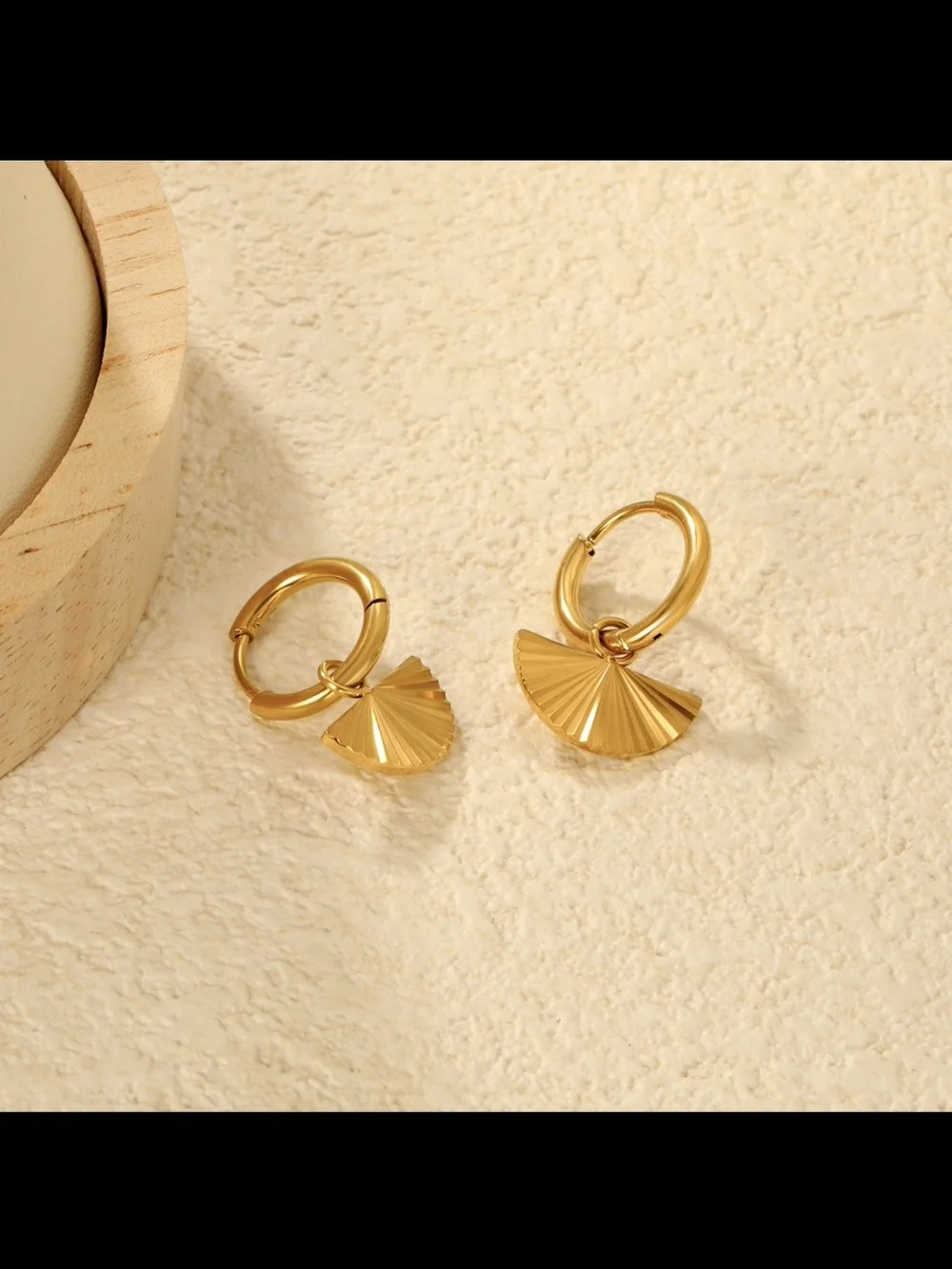 Gold Fan Drop Hoop Earrings - Women Jewelry